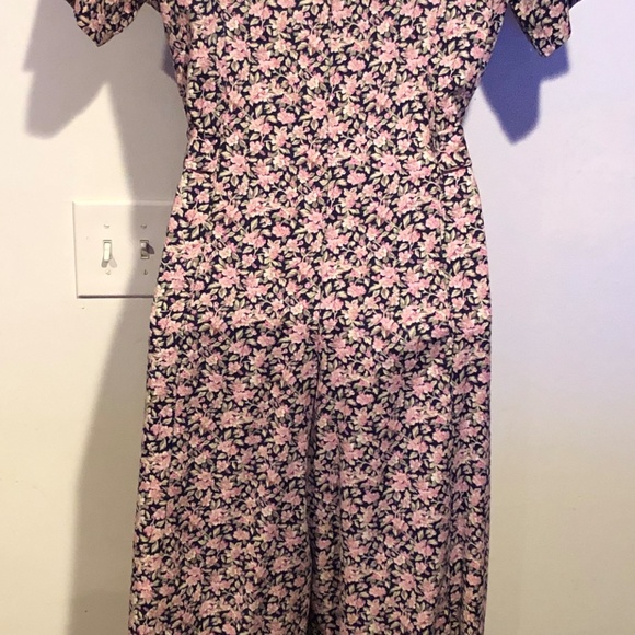 VTG 90s Calico Floral Gauchos Wide Leg Culottes Lace Collar Cottagecore Jumpsuit - Picture 3 of 8